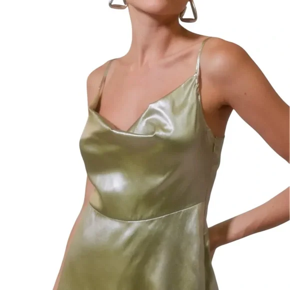Urban Outfitters "Mallory" Slip Dress - Metallic Lime Size S - Picture 3 of 12